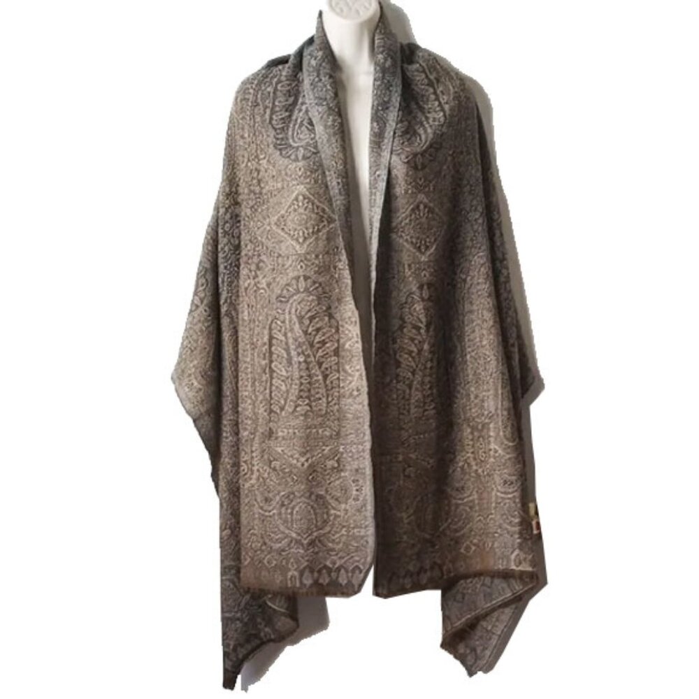 Woven Wool Tapestry Scarf 28"X80" Gray Tan Olive from Germany